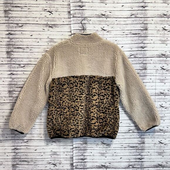 Rails Saga Leopard Print Teddy 1/4 Zip Pullover Jacket - Picture 2 of 12